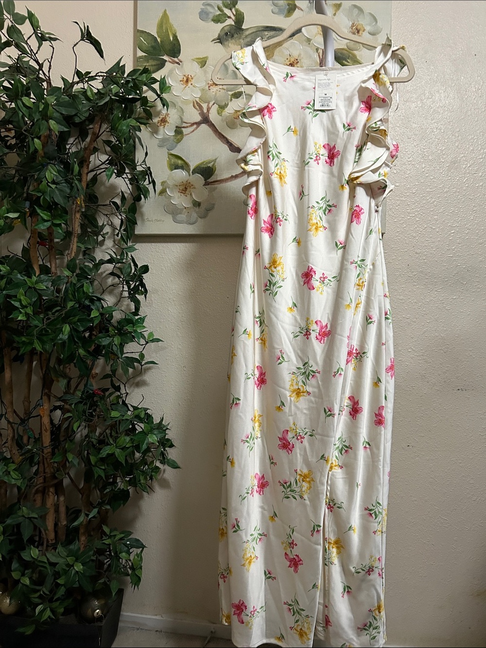 a new day White Maxi Dress with Pink and Yellow Floral Print